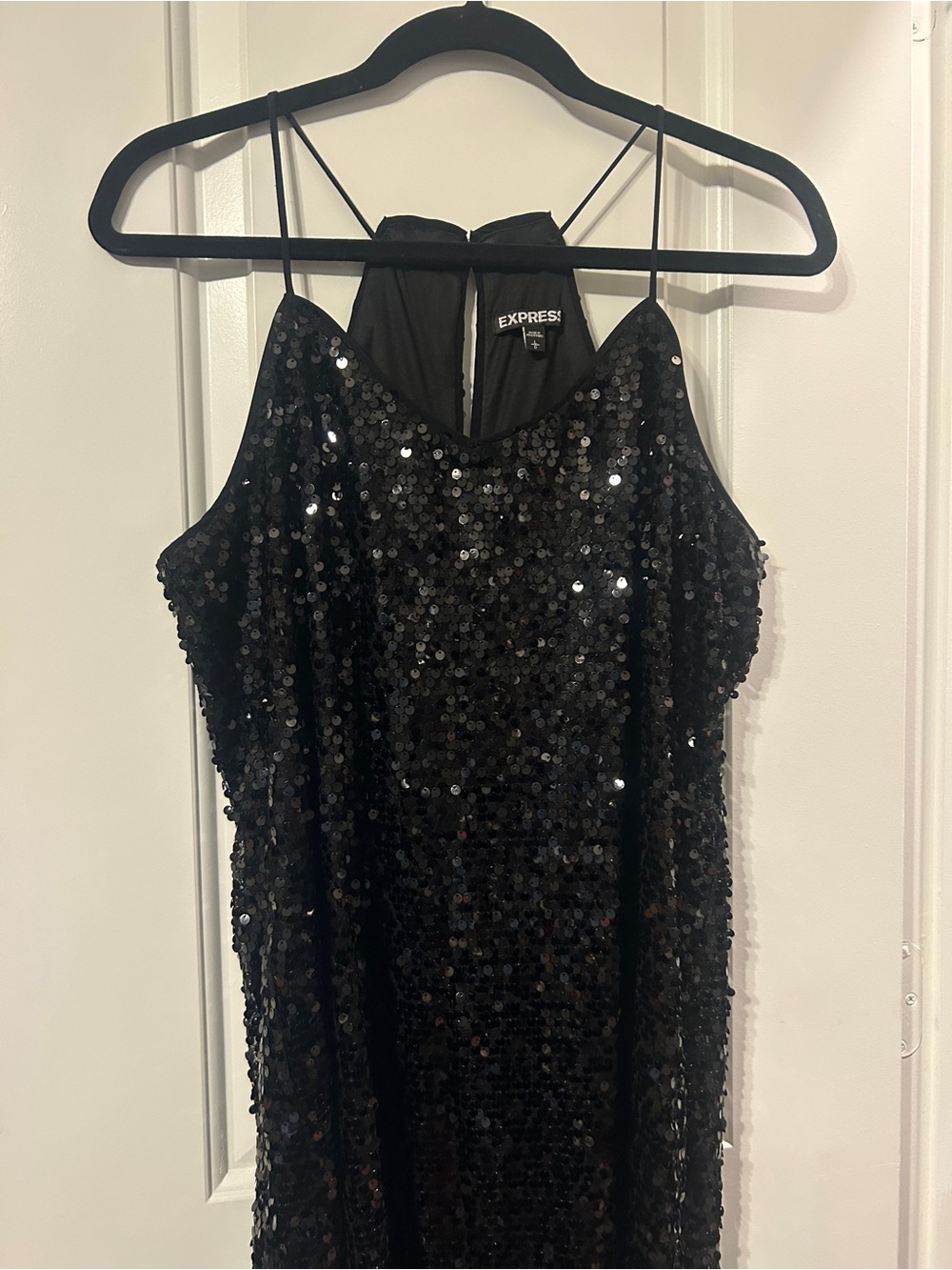 Express Black Sequin Strapless Slip Dress